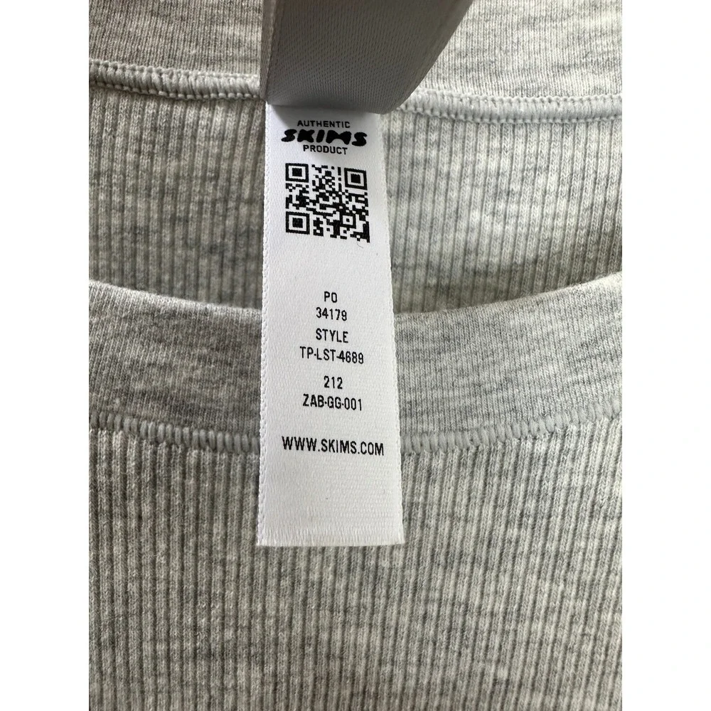 SKIMS Ribbed Cotton Blend Crew Neck Long Sleeve Large Top Light Heather Gray - Picture 8 of 12